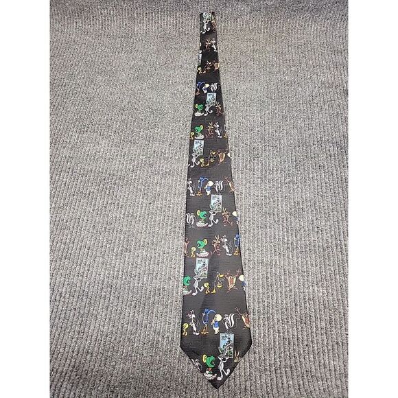 Vintage 1997 Looney Tunes Stamp Collection Silk Tie Black Warner Bros USPS Mens